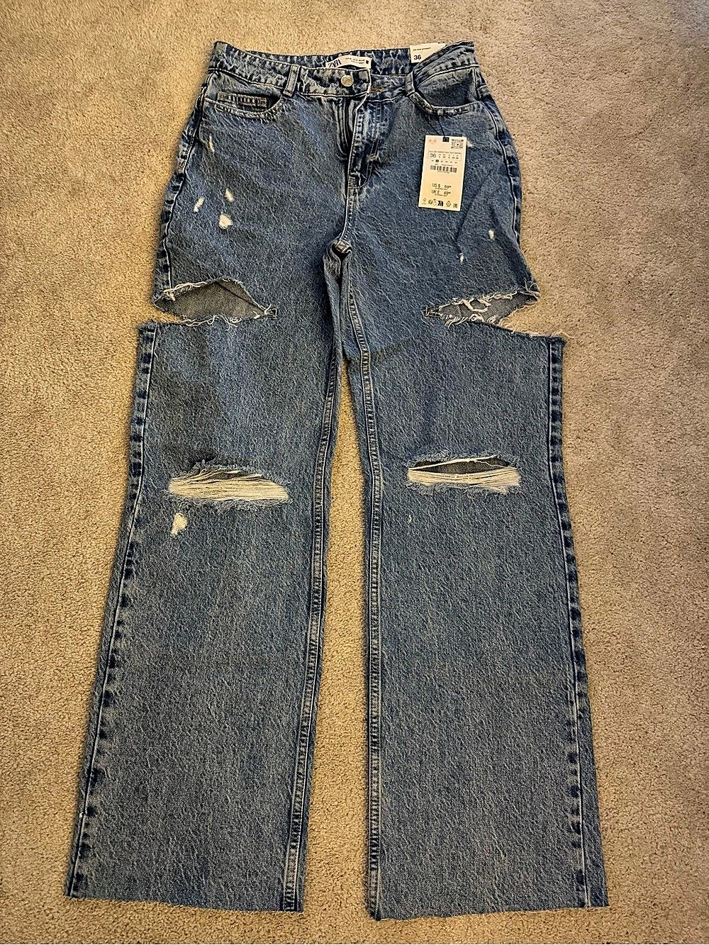 Zara ZW Mid Rise Straight Wide Leg Jeans in Blue Size US 4 NWT